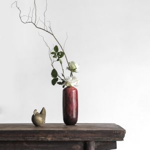 Lọ Gốm Trụ Men Đỏ – Ikebana Vas