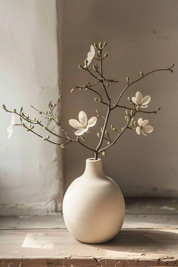 Bình Gốm Trắng Tối Giản – Decor Hoa Nghệ Thuật