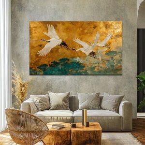 Tranh Sơn Mài Sếu Vàng